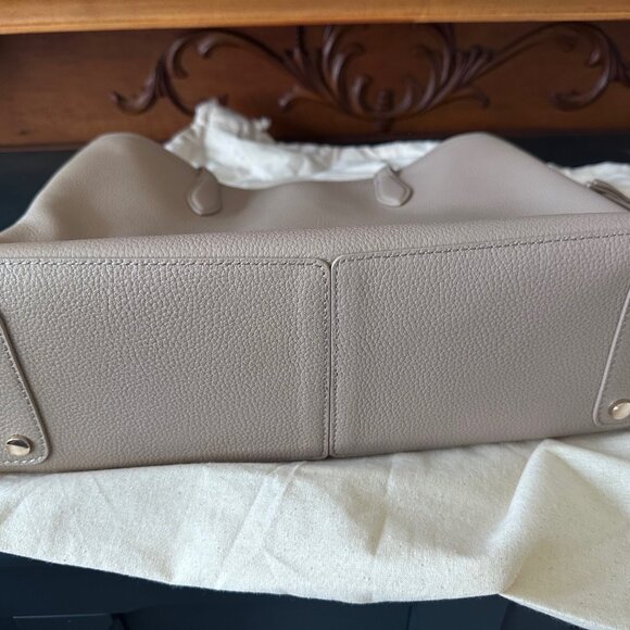 Quince Taupe Italian Leather Triple Compartment Work Tote EUC Org $169 - Picture 5 of 9